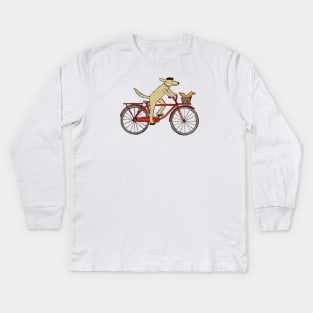 Cycling Dog with Squirrel Friend | Whimsical Animal Art Kids Long Sleeve T-Shirt